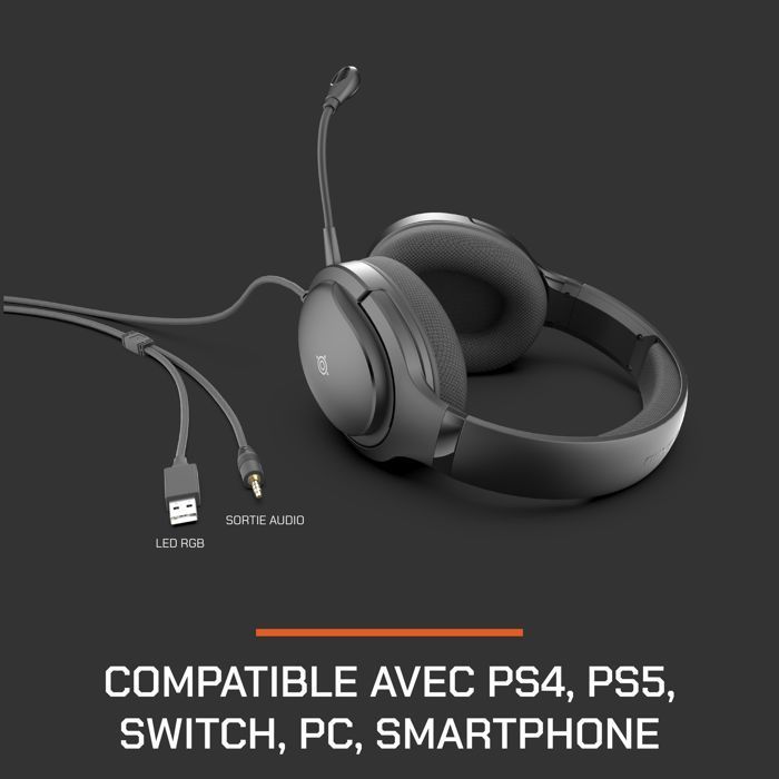 Wired gaming headset - NOVA GAMING - Borealis - Detachable microphone - RGB LED - Black