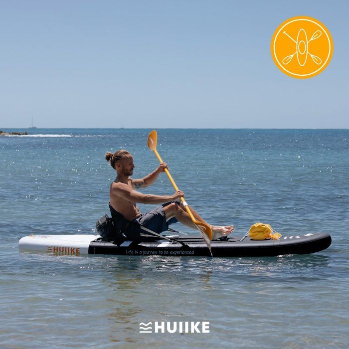 Paddle Gonflable Adulte Noir avec des Accessoires de Qualité - HUIIKE - Stand Up Paddle avec Pagaie Double et Siège de Kayak