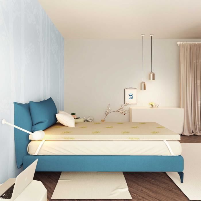 Surmatelas 90x190 cm- Mémoire de Forme Fresh Massant 9 zones- Equilibré- Epaisseur 3 cm -Dehoussable