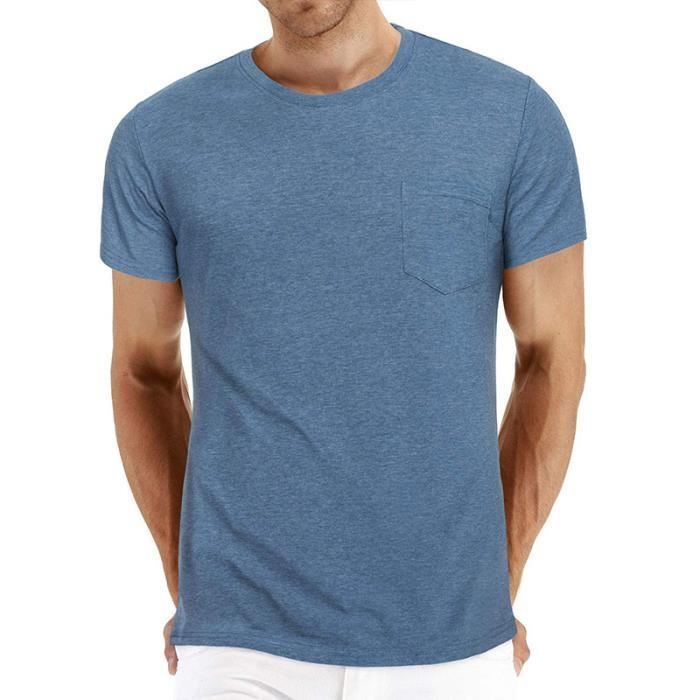 Pack de 2 camisetas para hombre - LEOCLOTHO - Cuello redondo - Manga corta - Azul