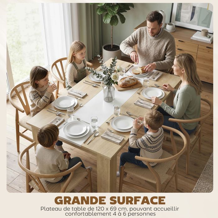 HOMCOM - Mesa de comedor - Tablero de partículas - 120x69x75cm - Madera natural