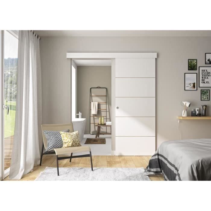 OPTIMUM - Kit para puerta corredera + riel + embellecedor - Estilo taller - 204 x 83 x 4 cm (alto x ancho x profundidad) - Rayas blancas