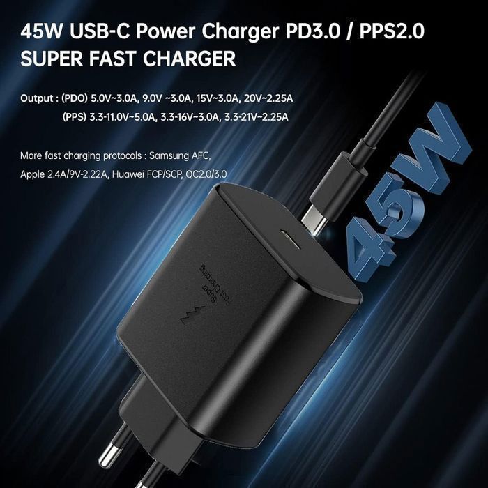 45W USB-C Fast Charger - for Samsung Galaxy S26/S25/S25 Ultra/S24/S23/A56/A57/A36/A37/A16/A17 - Black