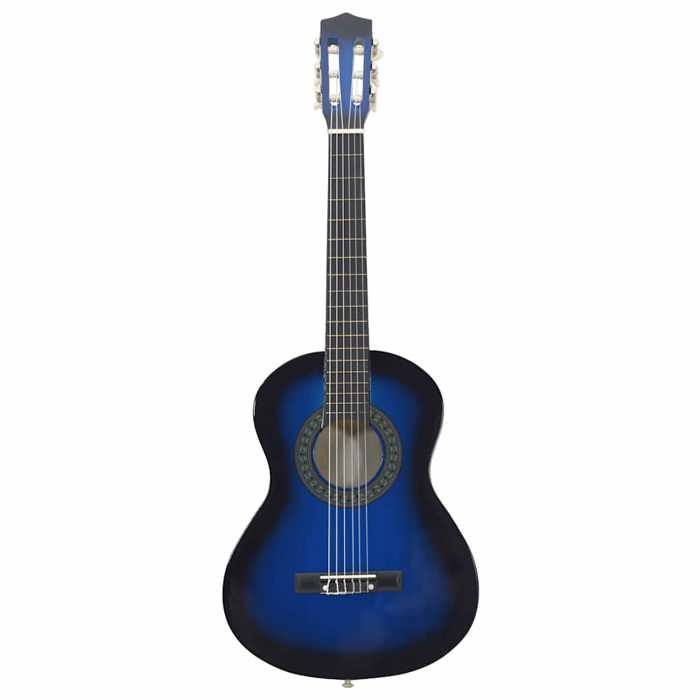 Juego de guitarra clásica vidaXL para principiantes, 8 piezas, azul, 1/2, 34