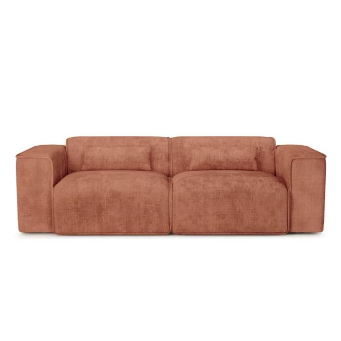 Divano fisso lineare a 3 posti NUNA in tessuto color terracotta