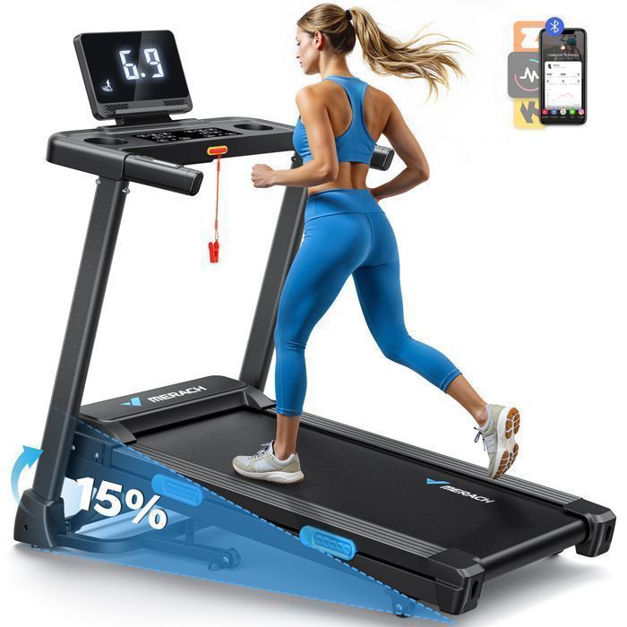 Tapis de Course Pliable – MERACH - Inclinaison 15% - 0.8-12km/h - Moteur 1.25CHP - Écran LCD - Bluetooth – Connectivité APP