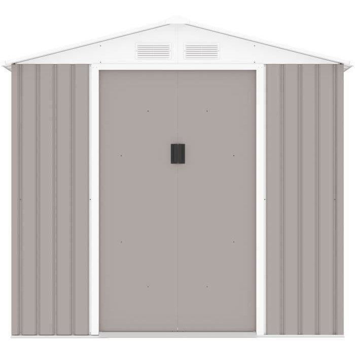 Abri de jardin en métal 4,07 m² - 213 x 191 x 195 cm - MARS -Kit d'ancrage inclus, 2 portes coulissantes - Taupe