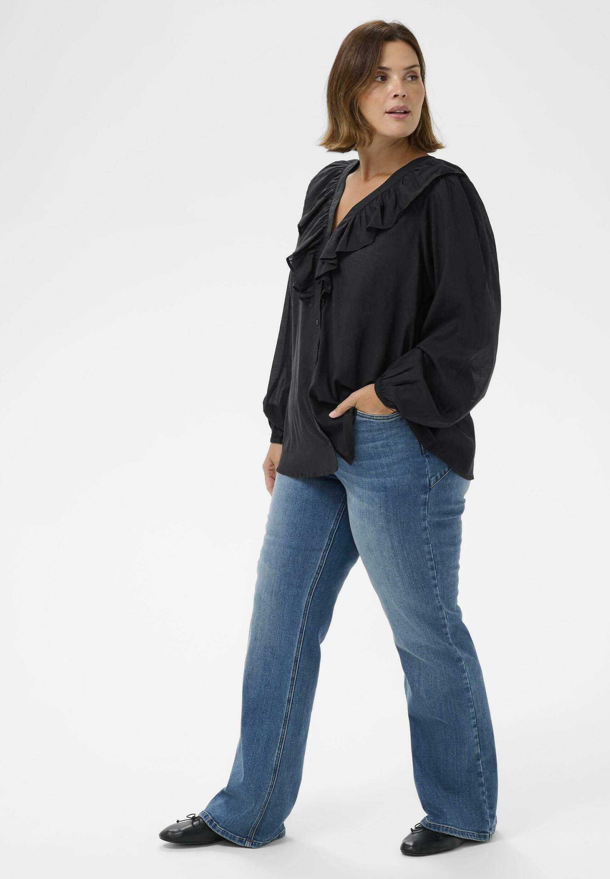 Kaffe Curve FRILL - Bluse mit Knopfleiste - tiefschwarz