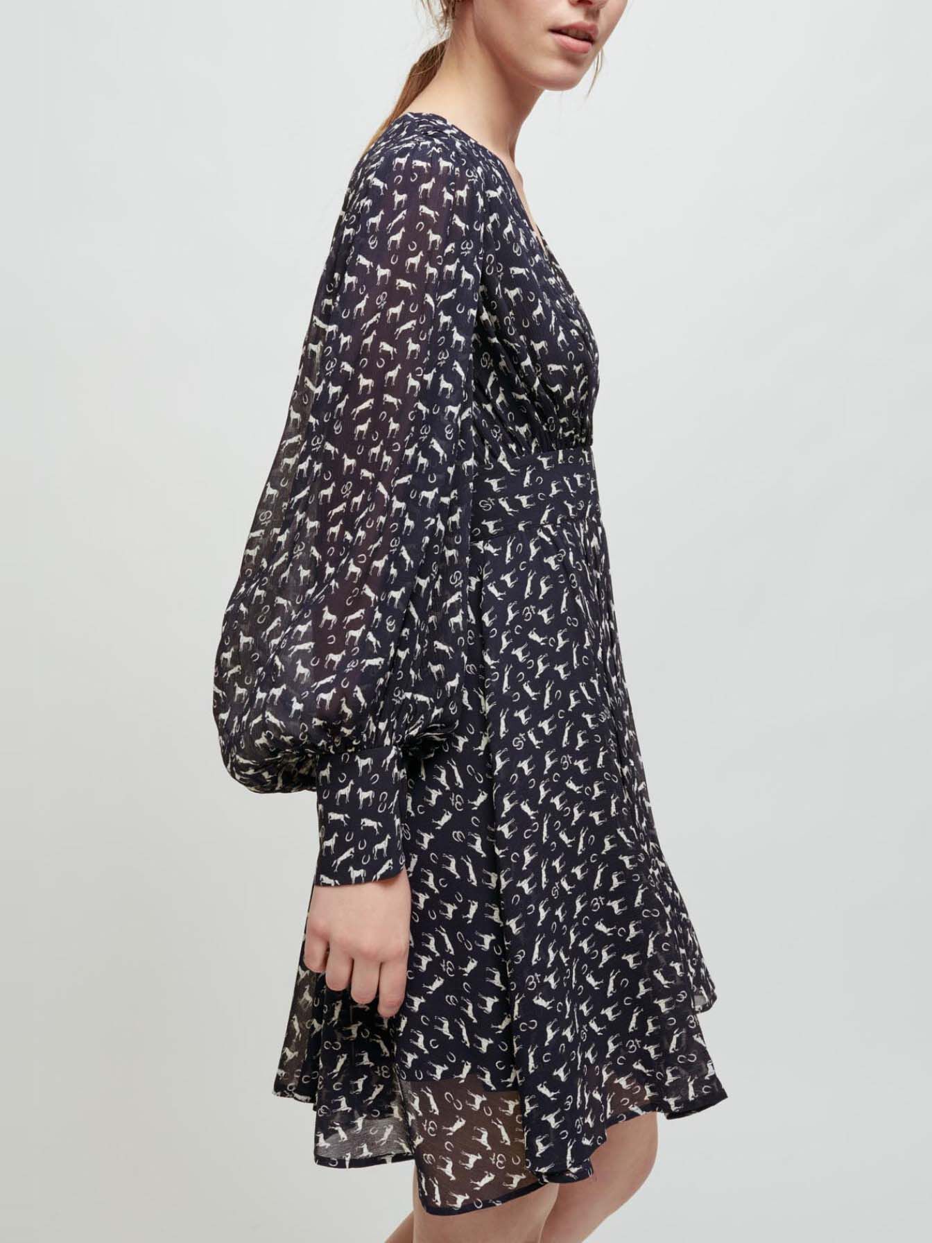 Rochie de muselina cu imprimeu de cai - Chevaux Marine