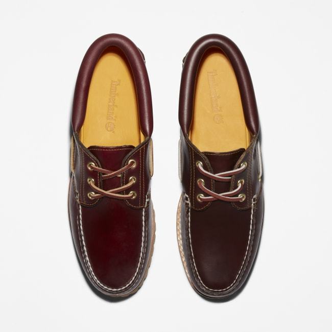 Scarpa da Barca 3-Eye Lug Handsewn da Uomo in                bordeaux
