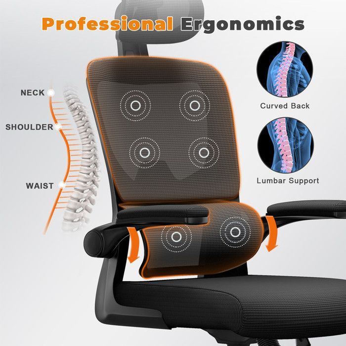 Silla de oficina BIGZZIA con reposabrazos, ruedas, reposacabezas y soporte lumbar. Altura regulable.