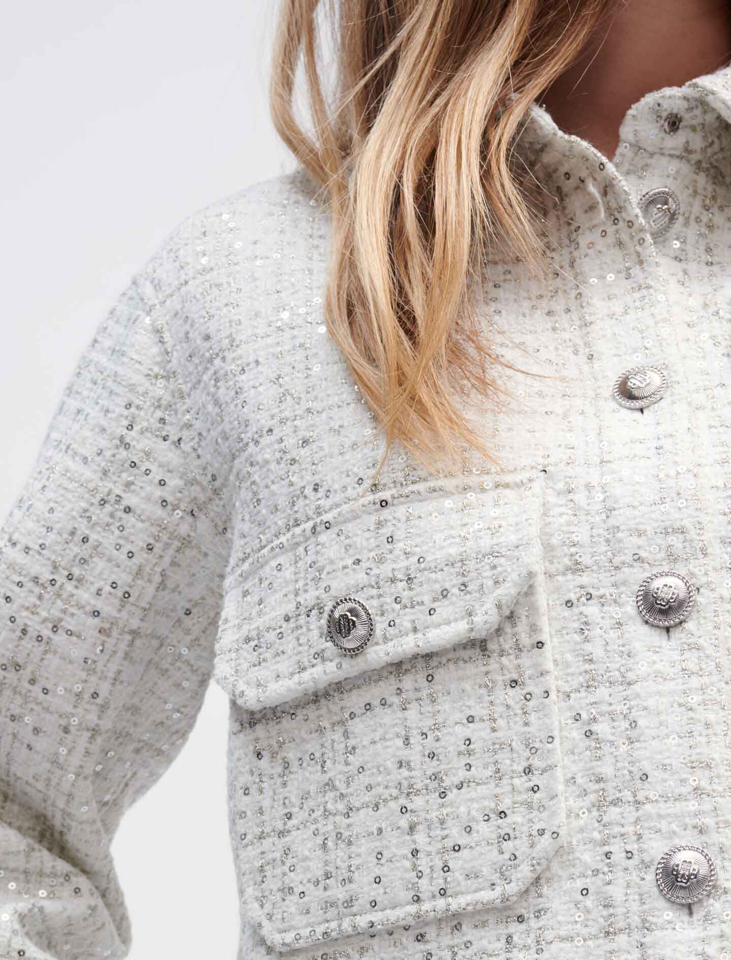 Ruwe tweed blouse met pailletten - Wit