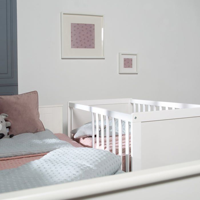 Habitación infantil estilo ROBA - Cuna colecho de 60x120 cm + cambiador - Blanco/Gris plata - Altura ajustable