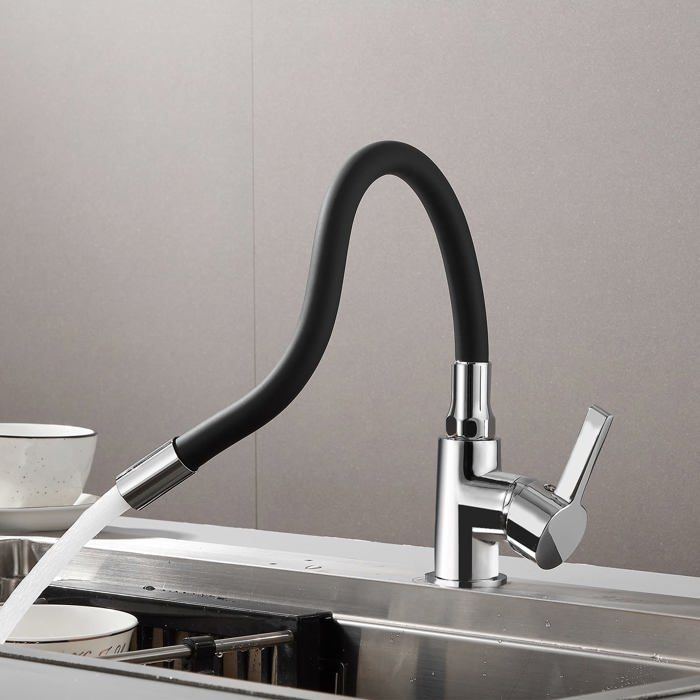 Grifo mezclador de fregadero de cocina STANEW con caño flexible, grifo mezclador monomando de agua fría y caliente, grifo mezclador de cocina giratorio