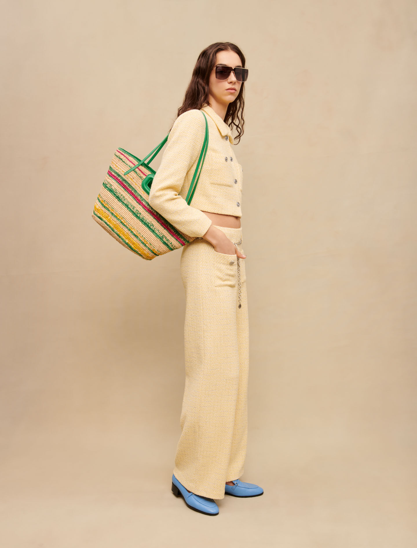 Raffia mand met strepen - Vert Casino