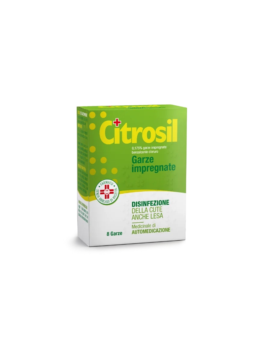 CITROSIL Gasa Citrosil al 0,175% impregnada con cloruro de benzalconio, 8 unidades, desinfección incluso de piel lesionada.