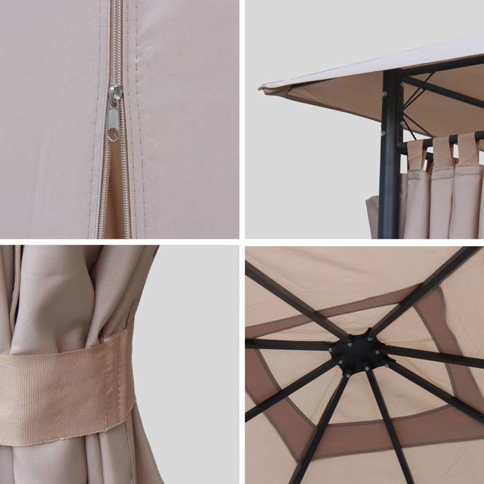 Cenador de 3x3 m - Elusa - Lona beige - Pérgola con cortinas. Carpa de jardín. Carpa para eventos.