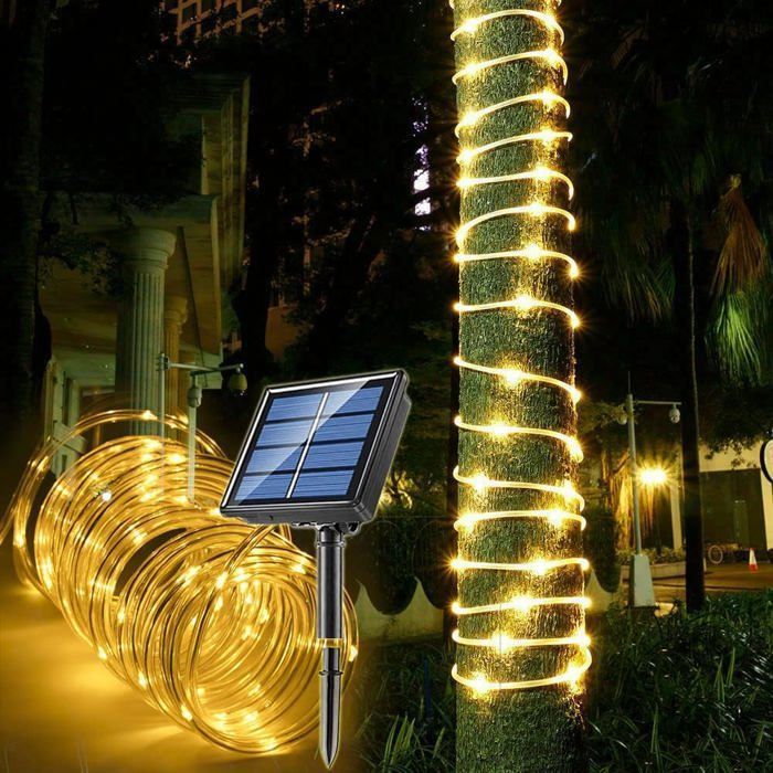 Guirnalda de luces solares YYV de 11,9 m, resistente al agua IP65, con 100 LED para uso exterior, ideal para fiestas, Navidad y decoración de árboles.