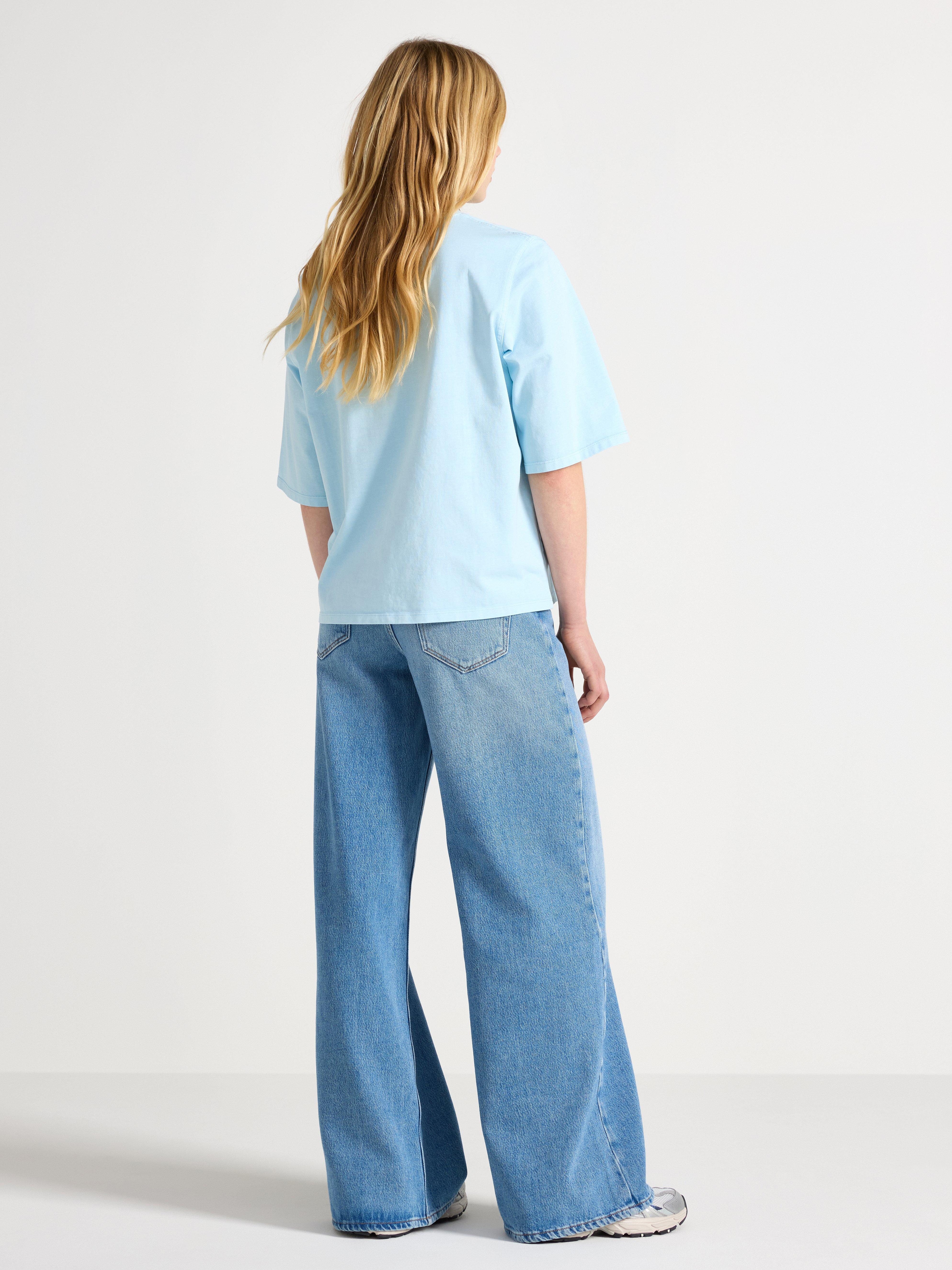 Calça jeans WIDE macia com pernas extra largas, azul denim.