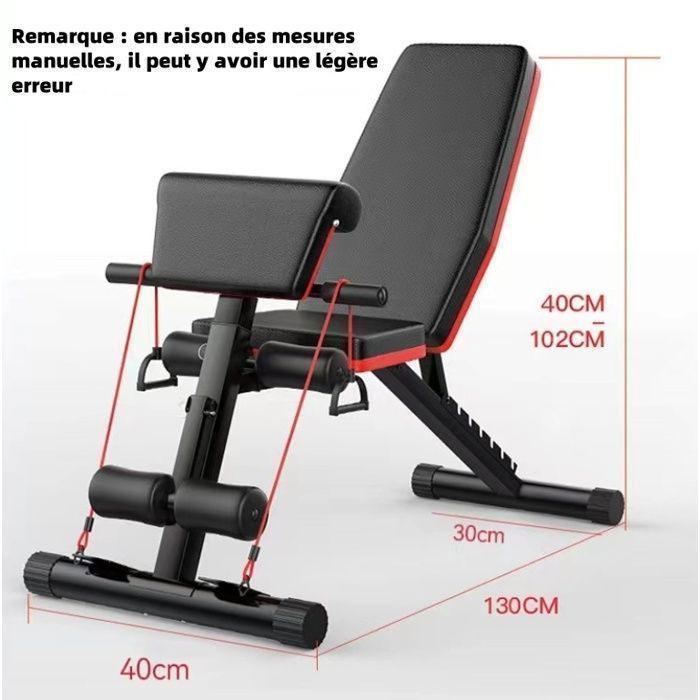 Banco de musculação dobrável e ajustável 6 em 1 com inclinação, 40*130*40-120cm - Preto/Vermelho