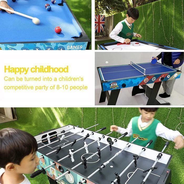 Mesa Multijogos HLC 5 em 1 - Dobrável - Futebol de Mesa, Pingue-Pongue, Bilhar, Air Hockey, Basquete - Ideal para Entretenimento Doméstico e Sala de Jogos