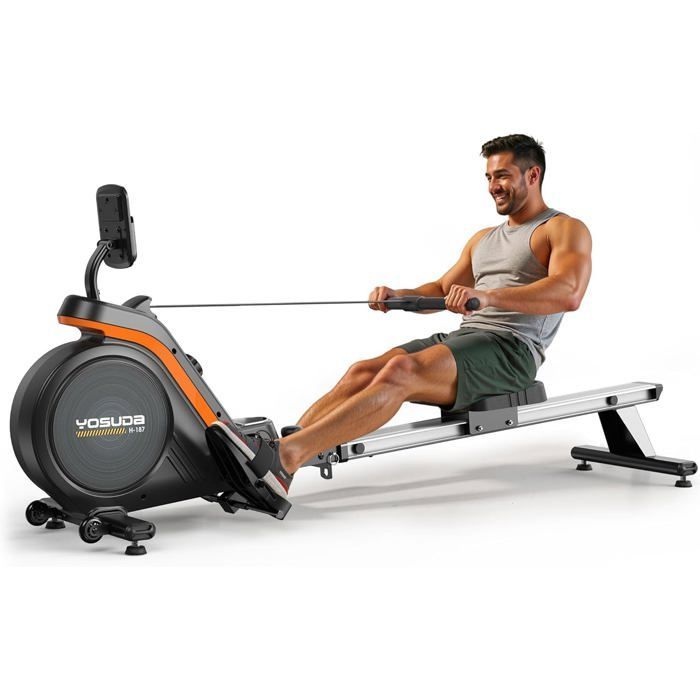 YOSUDA Magnetische Roeimachine met 16 Niveaus, App & LCD, 160 kg, Stil, Verticaal Opbergen, Eenvoudige Montage.