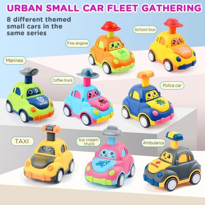 Conjunto de 8 coches de pedales para niños pequeños de 1 a 3 años, vehículos de juguete para bebés de 9 a 18 meses, regalo ideal para