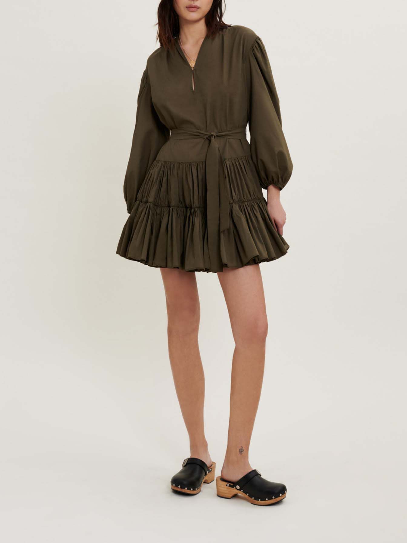 Rochie din bumbac cu curea - Kaki