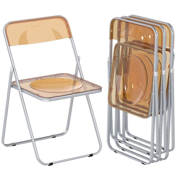 Juego de 4 sillas plegables - HOMCOM - portátiles - para el hogar, la oficina o el comedor - acrílico, acero - 47x48x75cm - naranja