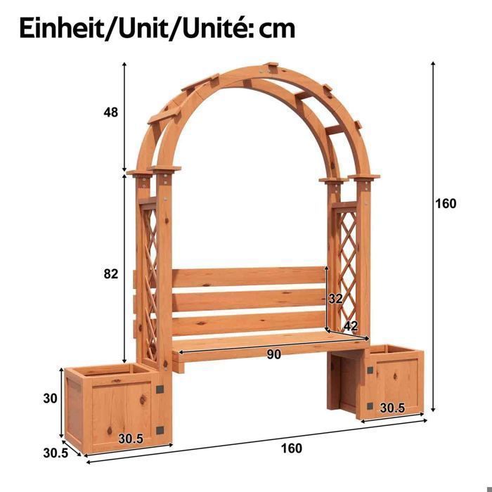 Garden Bench with Arch & Planters - 160x30.5x160cm - 3-in-1 Design - Natural Fir Wood