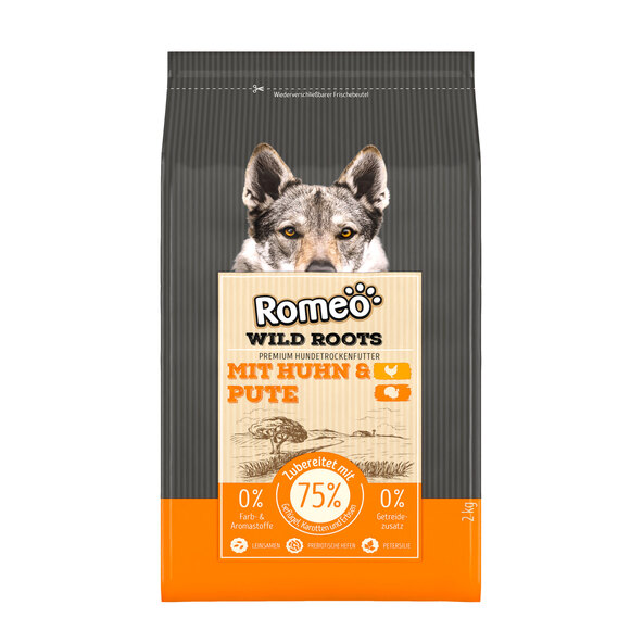 Premium Wild Roots dry dog food, 4 x 2 kg, chicken & turkey