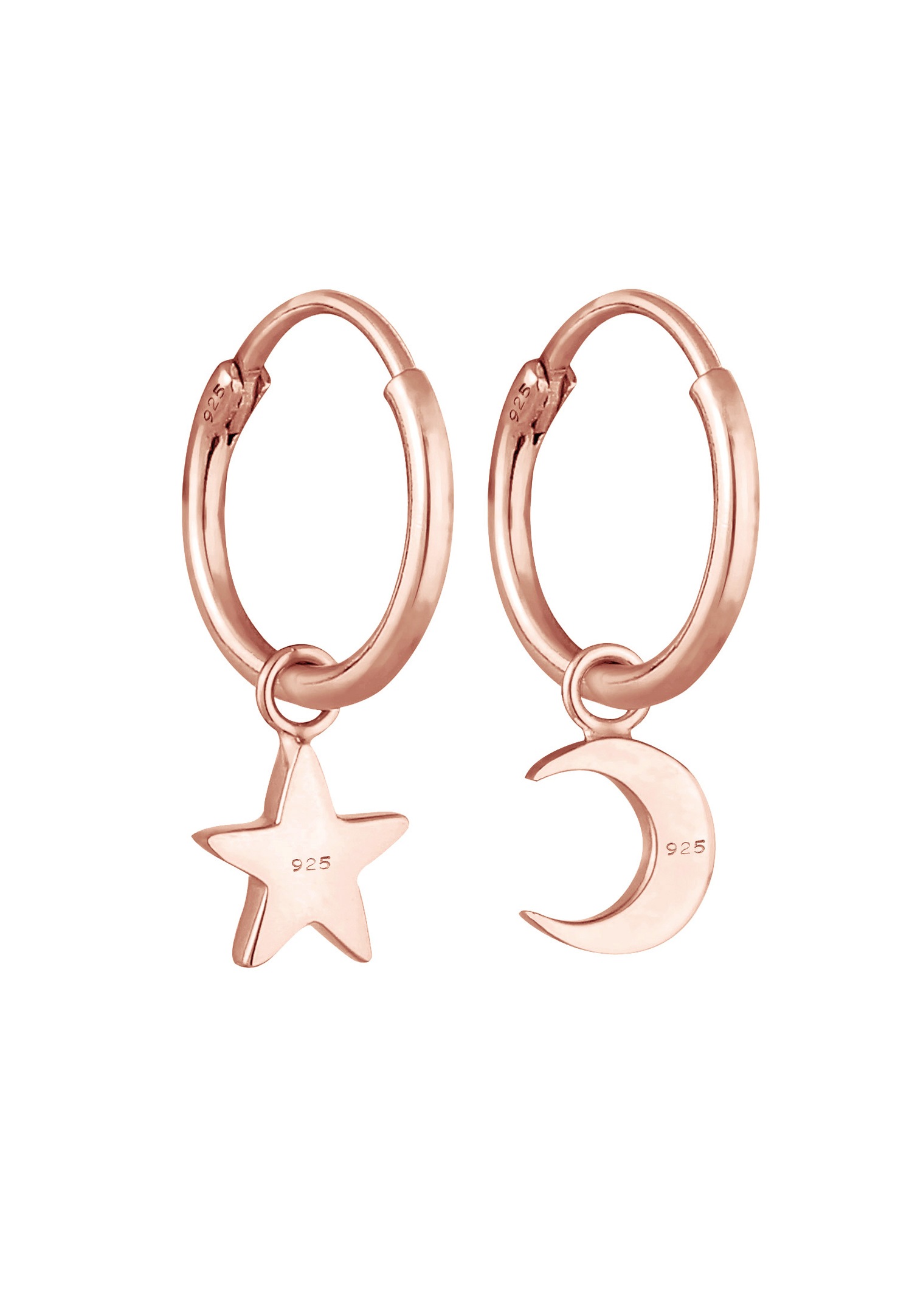 Elli Créoles Étoile Croissant Pendentif Astro Look Boucles d'Oreilles Femme (925/1000) Argent