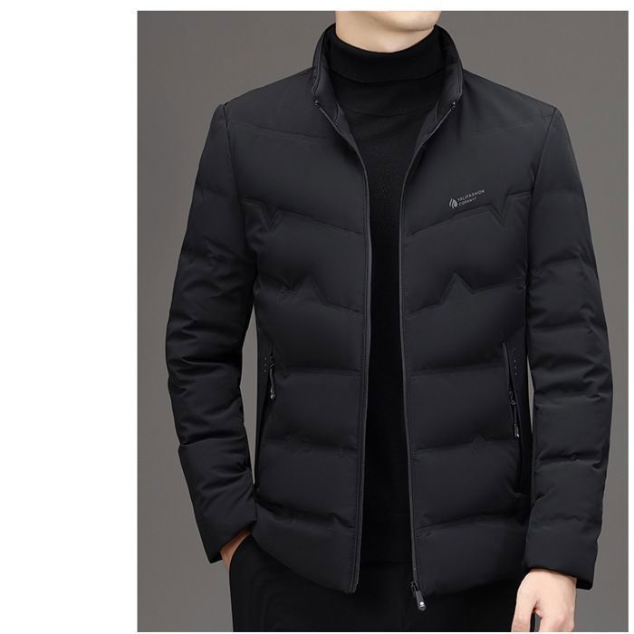 Chaqueta acolchada informal de negocios para hombre con cuello alto - Color liso - Negro