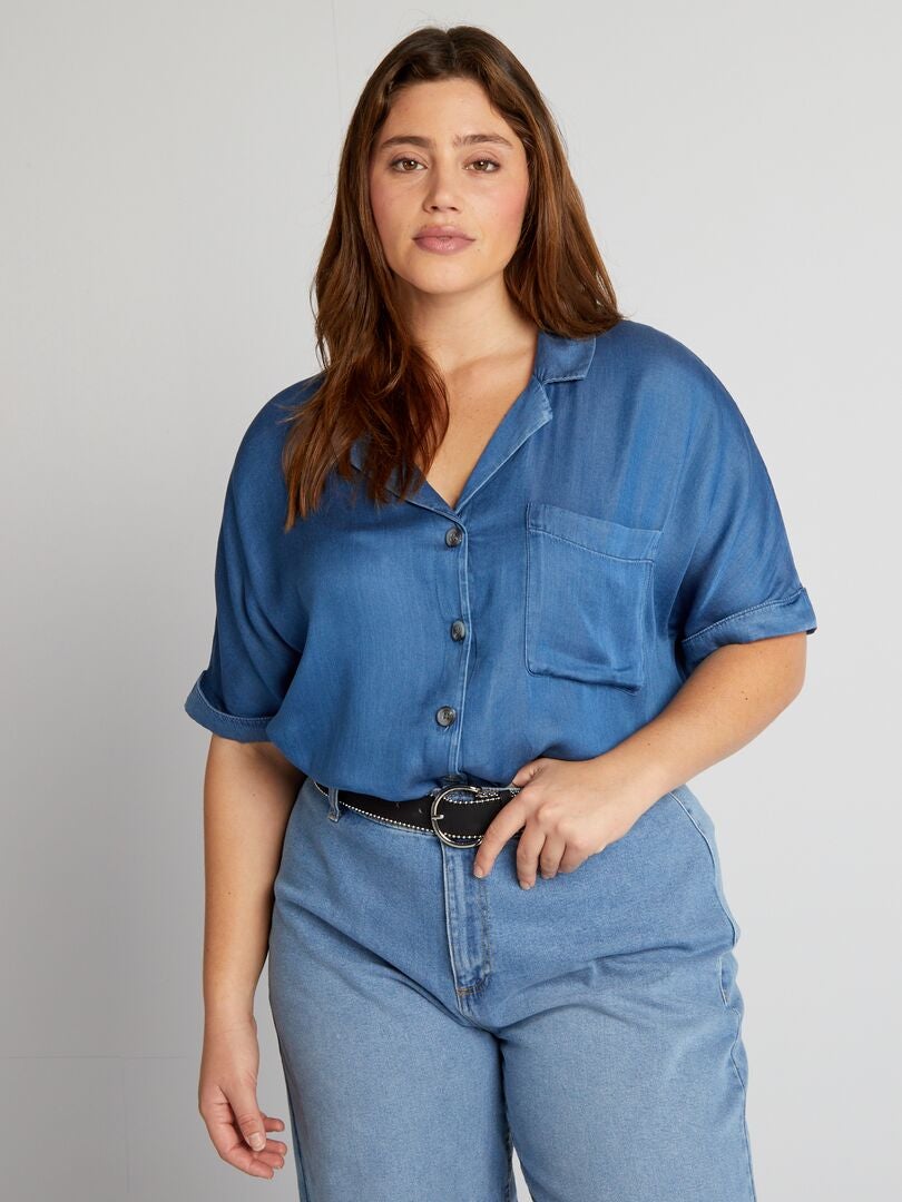 Lichtgewicht overhemdjurk met pyjamakraag - BLAUW