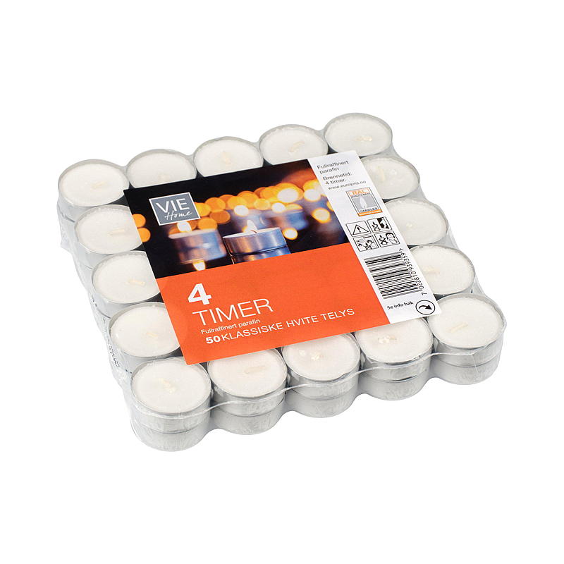 Vie Home telys 50-pakning 4 timer parafin aluminiumskopp