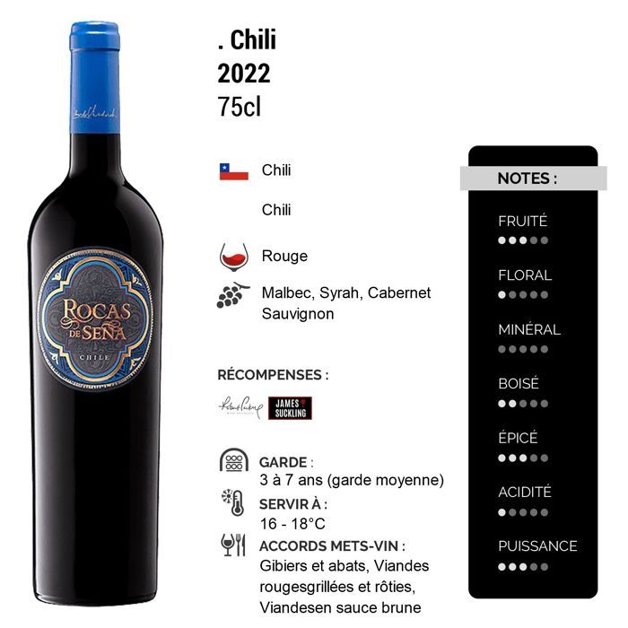 Rocas de Sena Chile Aconchagua 2022 - Vinho Tinto Chileno (3x75cl)