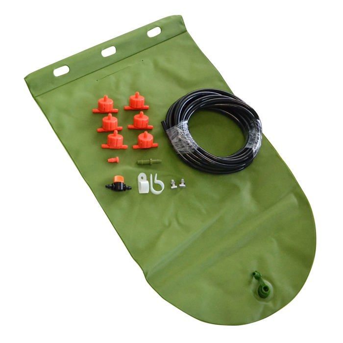 Kit de irrigação por gotejamento - 10 litros - 5 m de tubo de Ø6 mm - 6 gotejadores ajustáveis - Reservatório à prova de vazamentos
