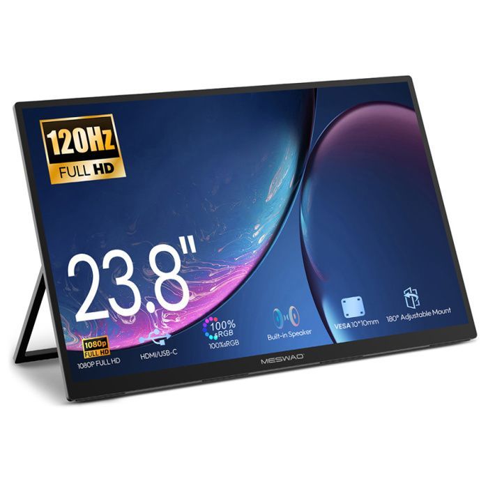 Monitor portatile MESWAO S238 da 23,8 pollici - Schermo IPS Full HD 1080p - Frequenza di aggiornamento a 120 Hz - Copertura colore sRGB al 100%