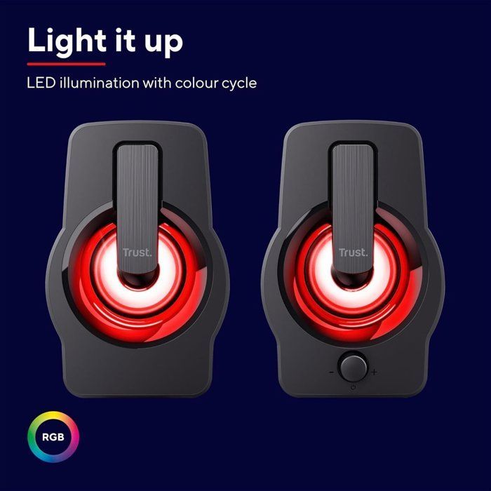 Altoparlanti per PC Trust Gemi RGB 2.0 - Illuminazione LED multicolore - Alimentazione USB - Controllo del volume sul pannello frontale