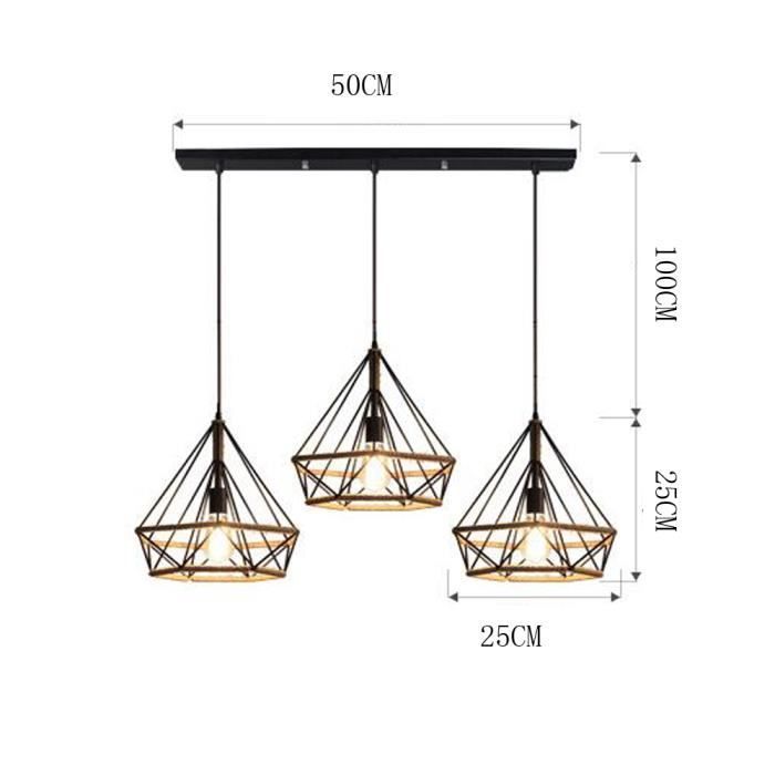 Kawoo Lustre Suspension Industrielle rétro 25cm en forme Diamant Corde de Chanvre Ajustable Luminaire pour Salle à Manger,Bar