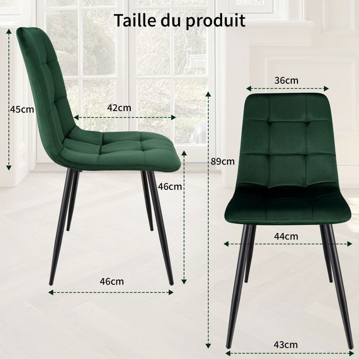 WAFTING Set of 4 Dining Chairs, Velvet Kitchen Chairs with Metal Legs - Dark Green