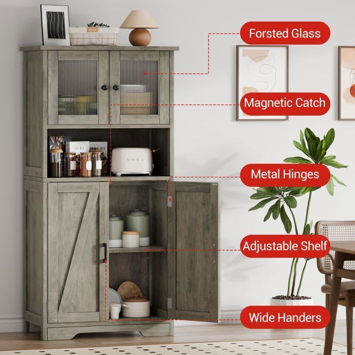 Kitchen storage unit - LUNSY - 4 compartments - Frosted glass doors - Adjustable shelves