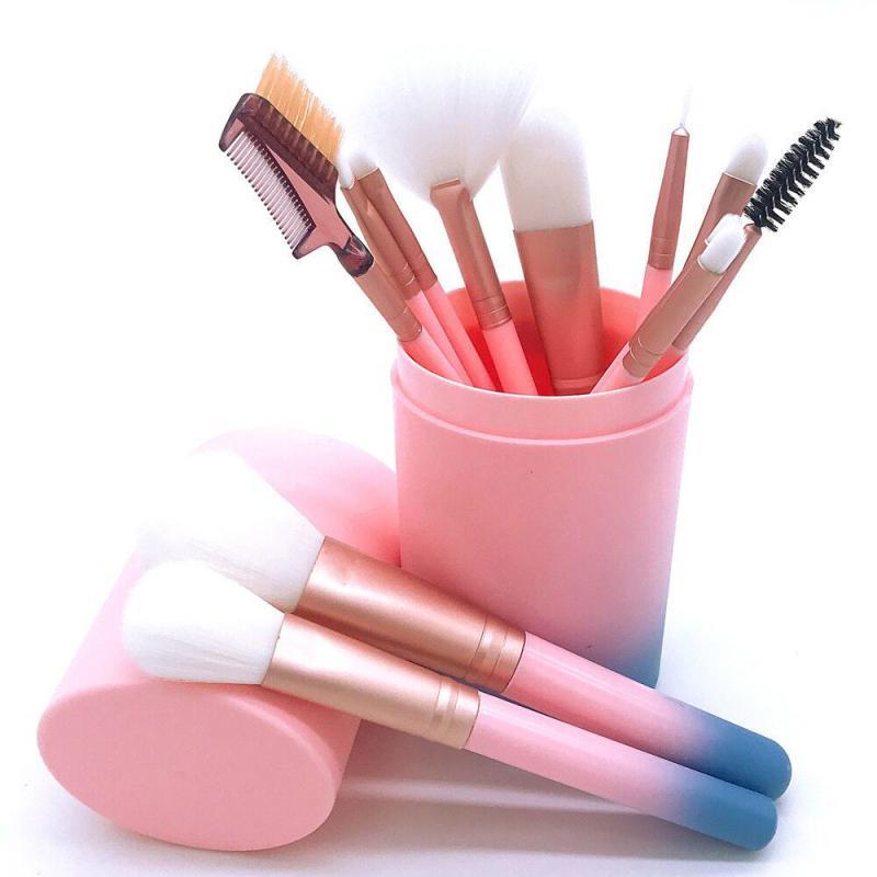 Set professionale di 12 pennelli per trucco a cilindro, alta qualità, per ombretto, fard, cipria in polvere, viso, occhi, resistente, per cosmetici.