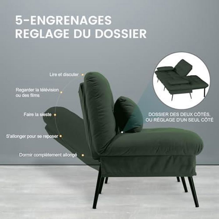 Canapé Convertible en Peluche, canape 3 Places, Style Moderne,Pieds en métal 174 * 51 * 72cm, Vert