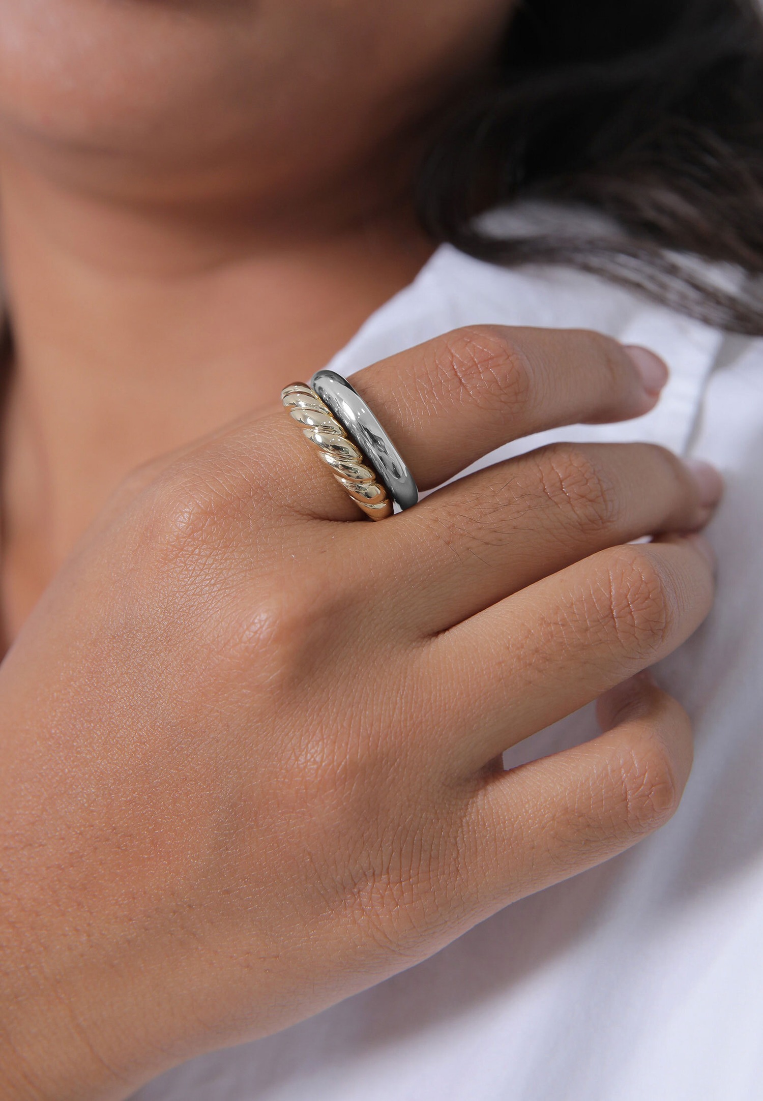 Elli PREMIUM Tordu Blogger Tendance Basic Bague Femme - (925/1000) Argent