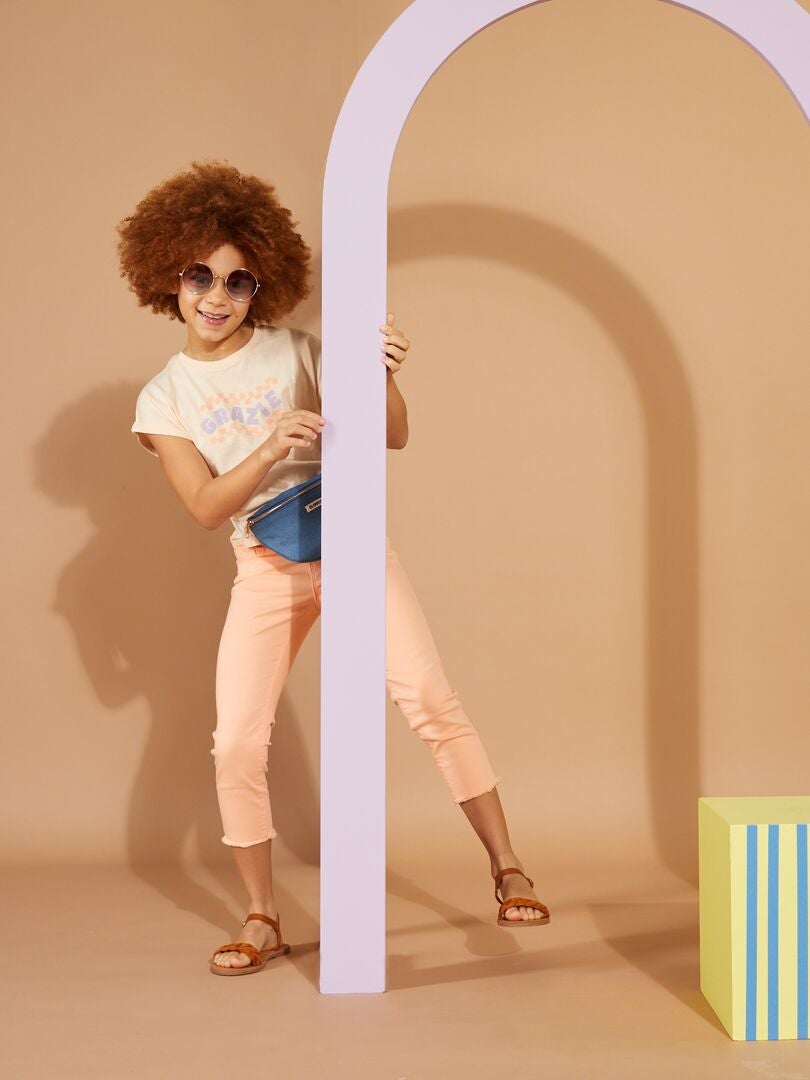 Calça capri skinny de cintura alta - LARANJA