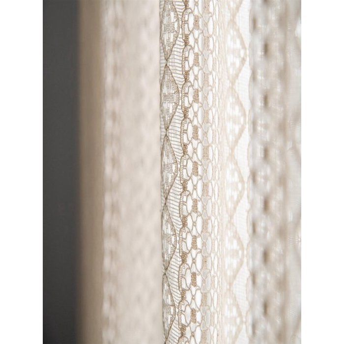 Rideaux bohèmes pour salon, panneaux de rideaux en dentelle vintage à crochets et pompons, 150 x 220 cm, beige
