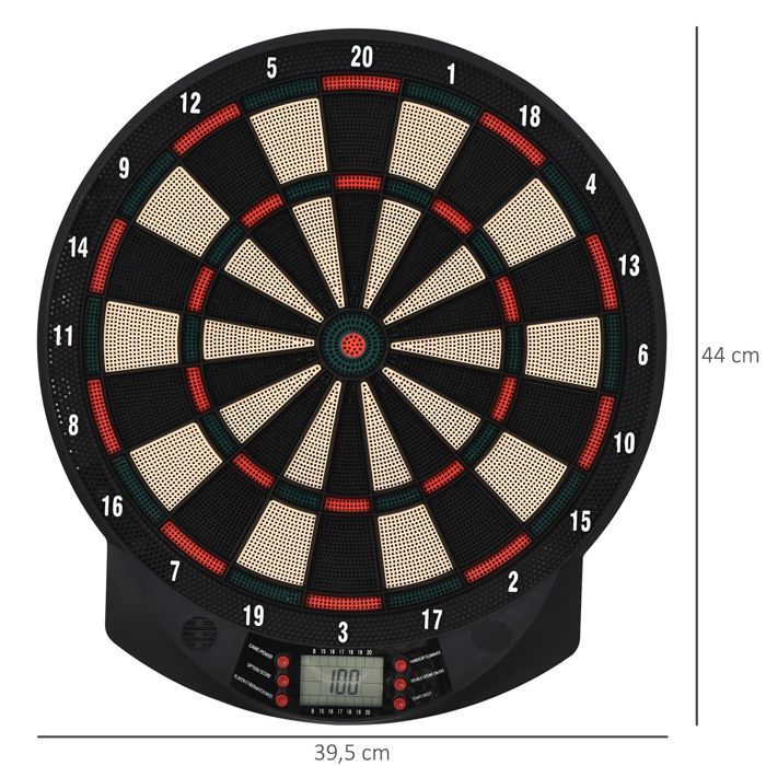 Diana electrónica - HOMCOM - 26 juegos, 185 variaciones, 8 jugadores, 30 puntos de dardo, LCD - plástico - negro