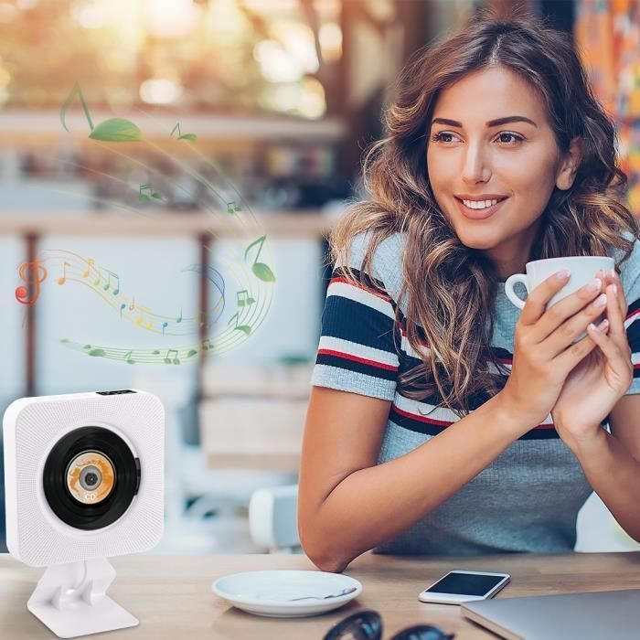 Reproductor de CD portátil UVERBON con altavoces HiFi integrados y soporte de pared - Blanco