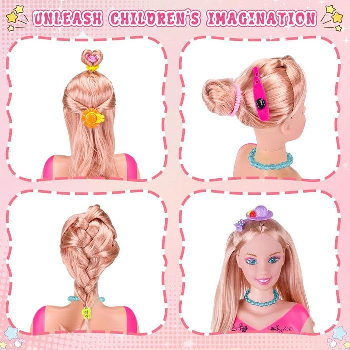 Testa per acconciature da bambina con 35 pezzi, giocattolo per trucco e acconciature, mezza bambola con accessori, regalo di compleanno/Natale